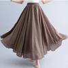 Color Mori Girl Literary Cotton Linen Dress Elastic Waist A-line Expansion Skirt Solid Color Ethnic Style Women Long Skirts