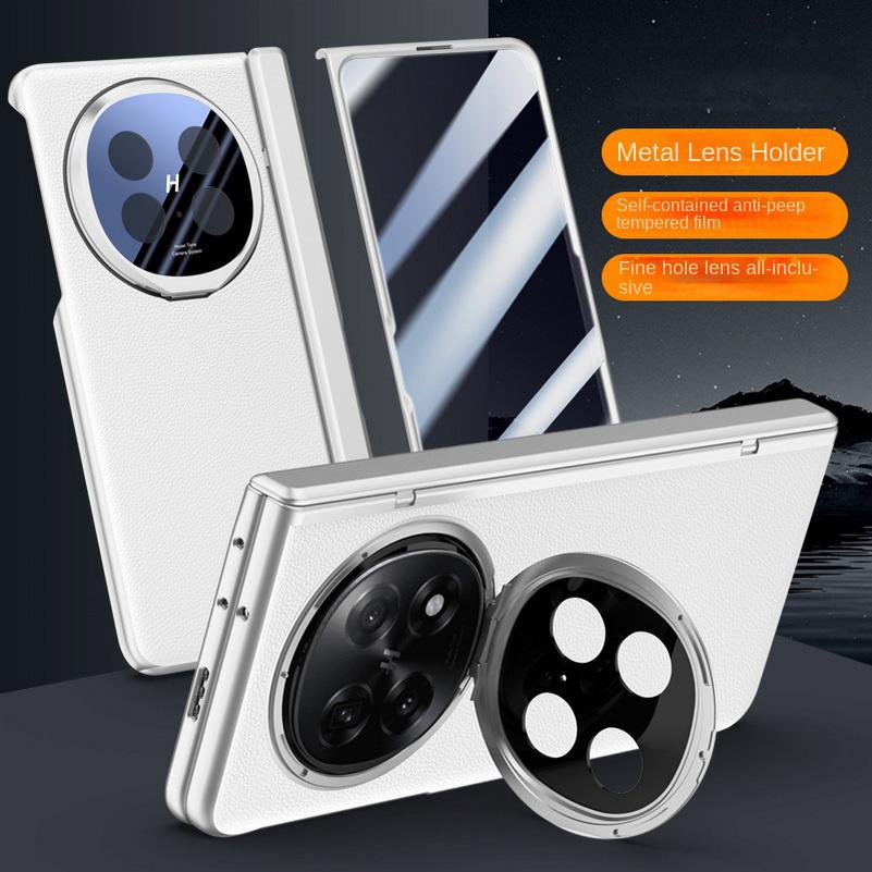 Leather With Privacy Screen Tempered Glass Protector Case For OPPO Find N5 All-inclusive Spring Hinged Camera Holder Cover