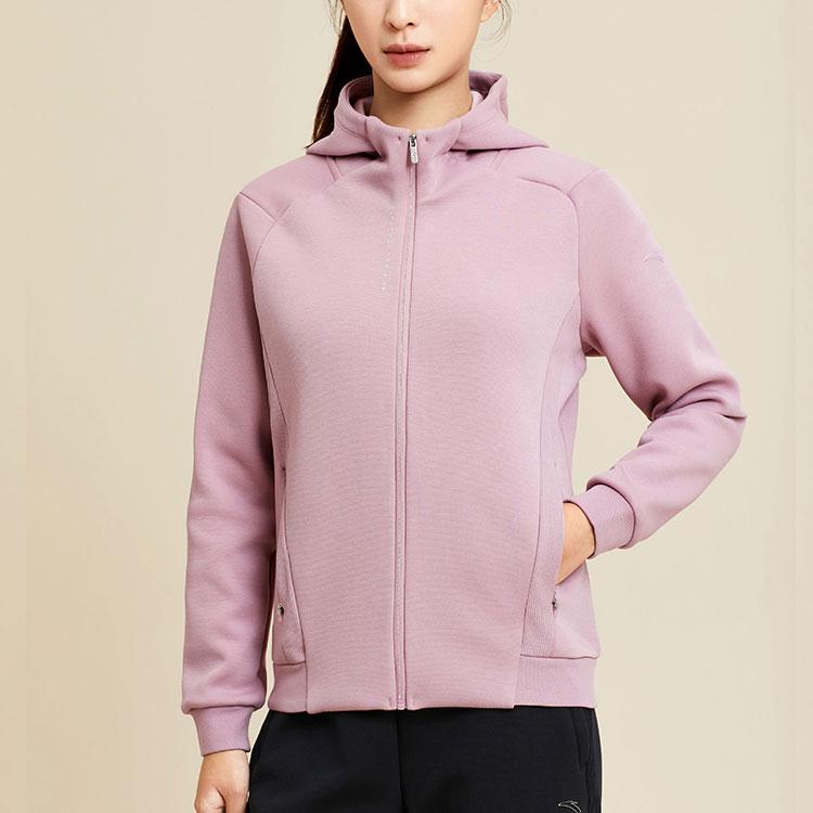 Anta Training Series Solid Color Zipper Hooded Fleece Jacket Women Jacket Pink 162347718-2