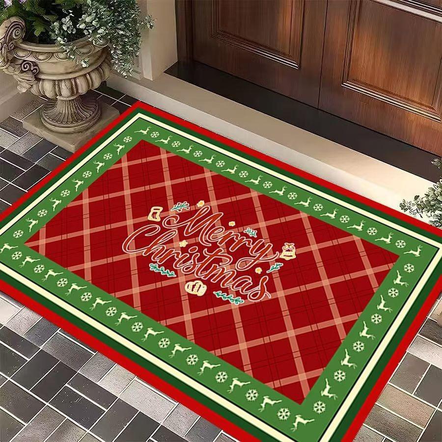 Christmas Day Carpet Red Green Grid Anti Slip Carpet Christmas Tree Decoration Entrance Mat Holiday Atmosphere Floor Mat