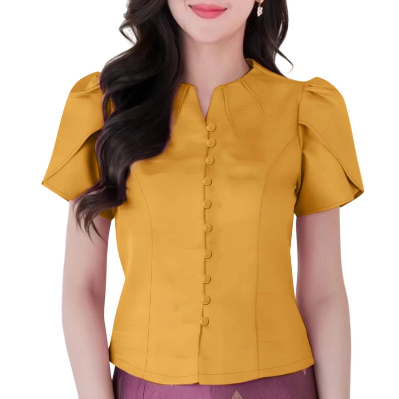 

ZANZEA Женская блузка с баской на пуговицах, с короткими рукавами 5XL жёлтый