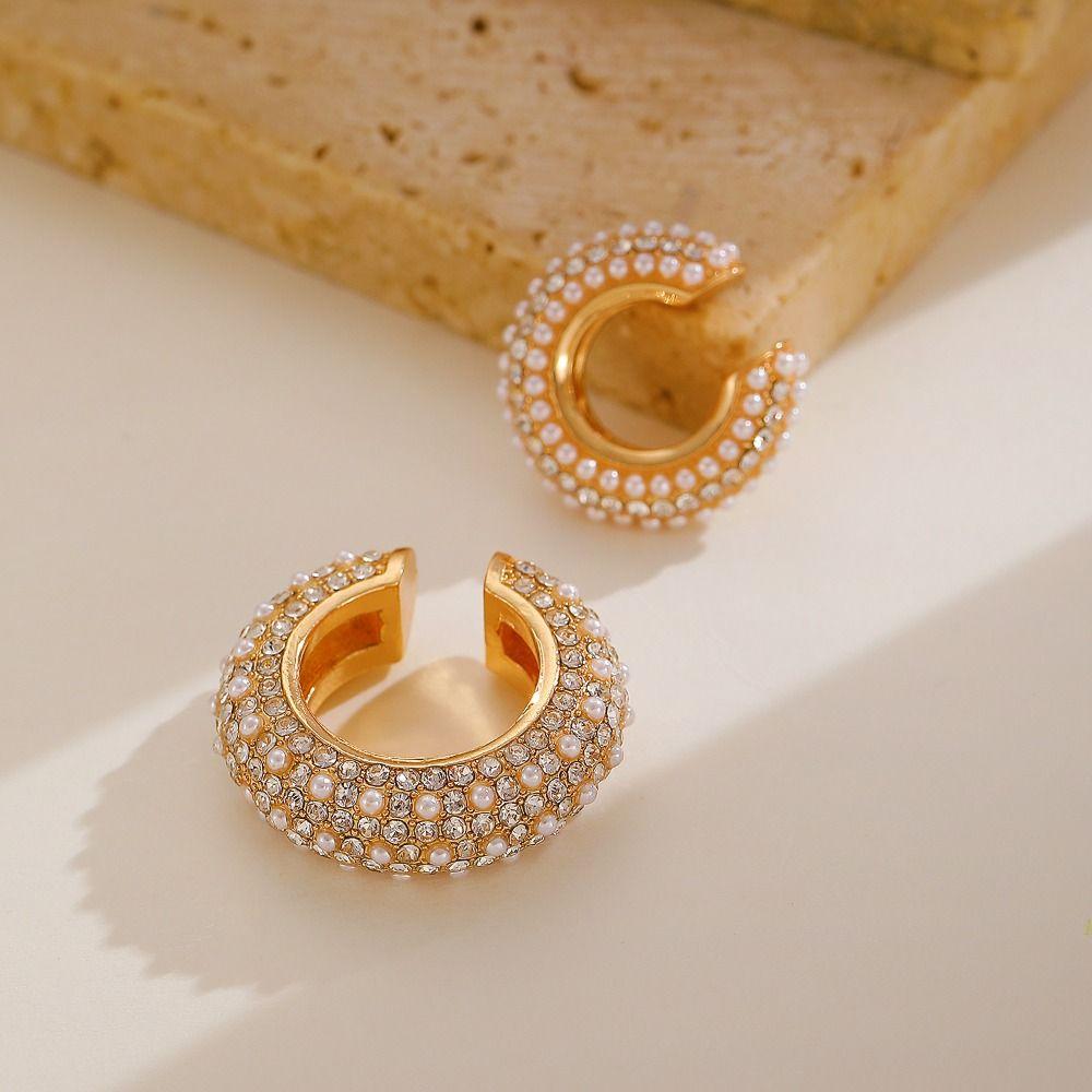 Silver C Shape Ear Cuff Golded Pearl Earrings Vintage No Piercing Earrings  Party