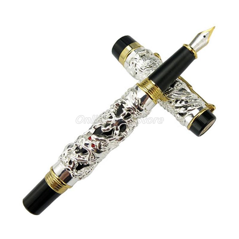 Jinhao Vintage Intaglio Metallico Goffratura Drago e Fenice Pennino Medio Pennino Pesante Penna Stilografica Nobile Ufficio Scuola