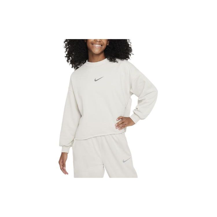Nike Sportswear Solid Logo Ribbed Crewneck Loose Fit Sweatshirt Kids sweatshirt White FN8652072