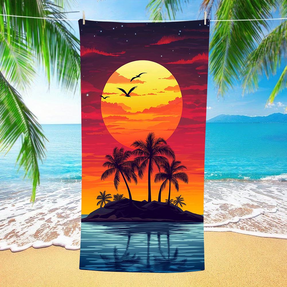 Tropical Coconut Tree Sunset Beach Towel Quick Dry Sand Resistant Bath Towel for Travel Pool Camping Daily Use