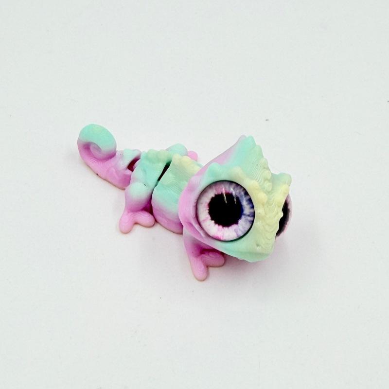 3D Printed Mini Chameleon Figures Movable Joint Big Eyes Lizard Model Fidget Toy Home Decor Desktop Ornament Gift Collection
