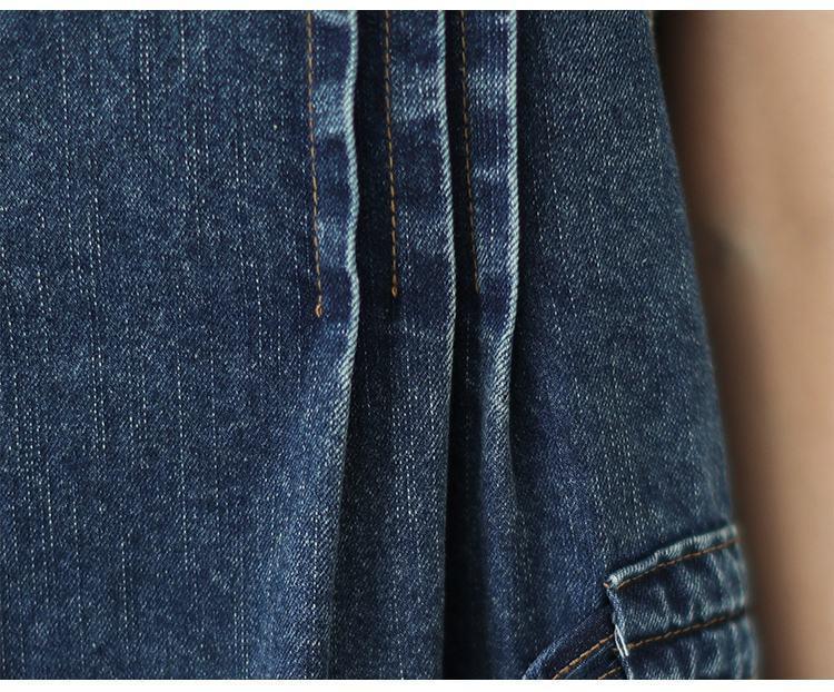Plus Size Women's Autumn Denim Suspender Skirt - Mid-Length Sleeveless Dress