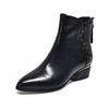 Pointed Short Boots Women's Autumn and Winter New Low-heeled Retro Rear Zipper Leather Boots Woven Rear Zipper Women's Boots