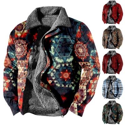 Herren Retro Plaid Print Fleece Verdickte Manteljacke Herren Casual Fashion Warmer Mantel