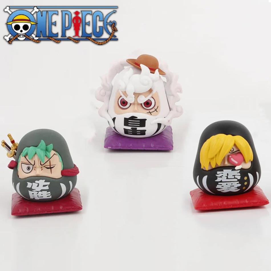 In Stock 6Cm One Piece Anime Q Version Figure Nika Luffy Zoro Sanji Cos Super Dharma Figurine Pvc Car Ornament Statue Model Toys