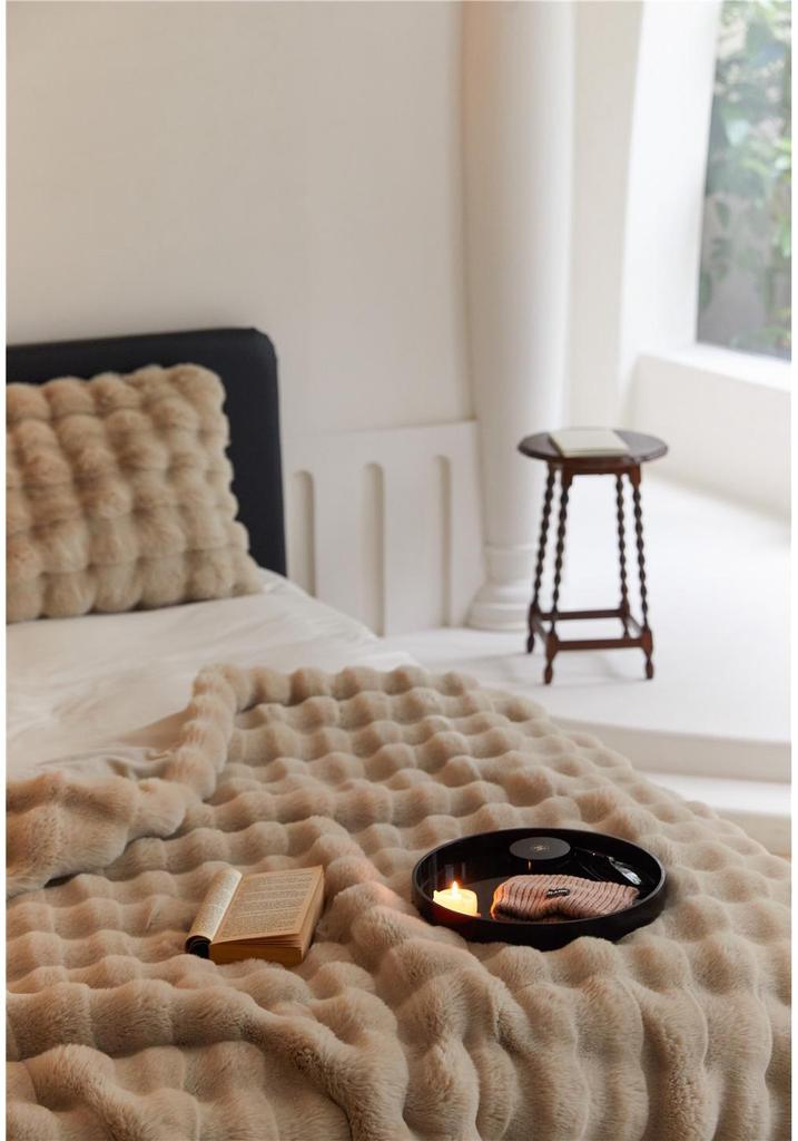Tuscany Faux Rex Rabbit Bubble Fleece Double-Sided Thickened Blanket