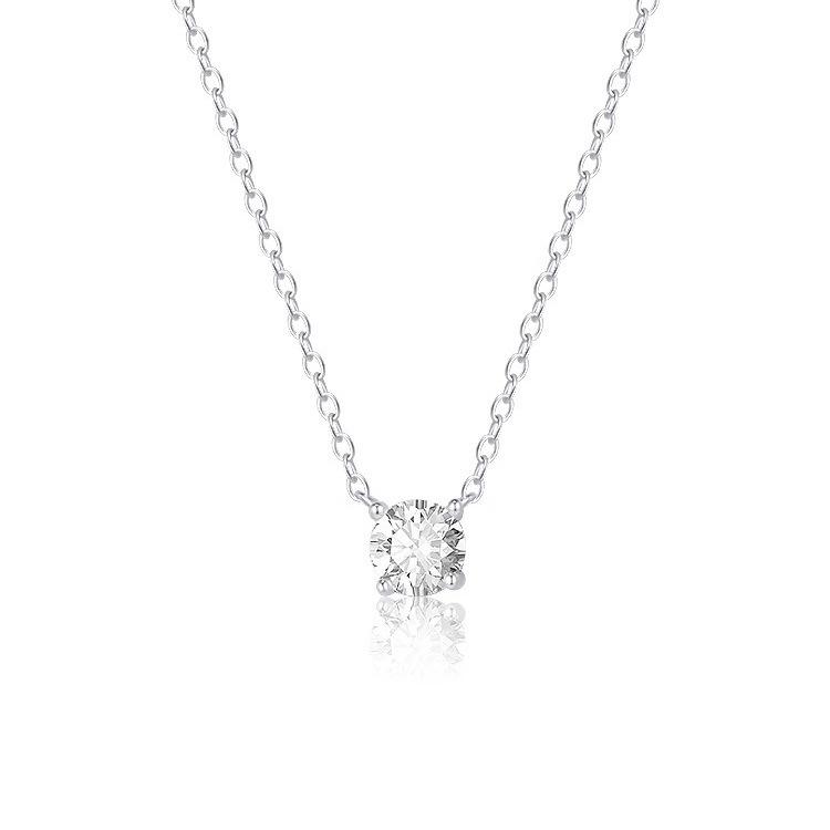 S925 Sterling Silver 18K Classic Four-Prong Diamond Clavicle Necklace - Korean & Japanese Style for Women 925 Sterling Silver