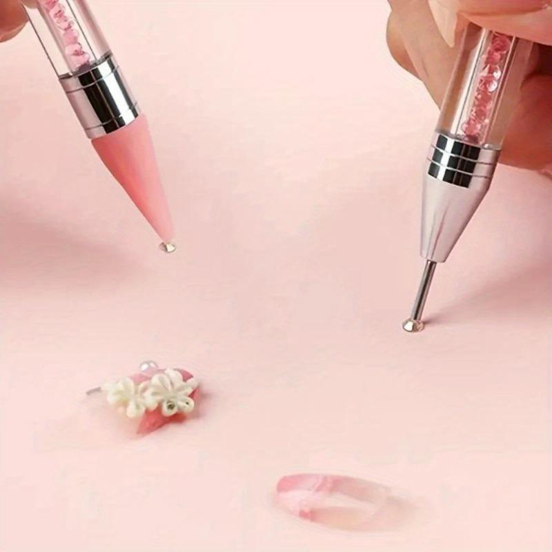 Rhinestones Gem Picking Picker Manicure Drill Pencil Silicone Head Tool Nail Art Dual Heads Acrylic Design Metal Dotting Wax Pen