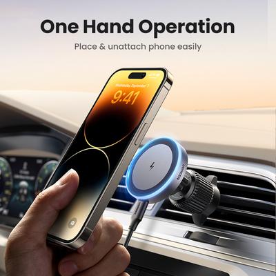 Qi2 15W Magnetic Car Phone Holder Wireless Charger Stand For iPhone 16 Pro Max Charging for Magsafe Car Charger LED Light