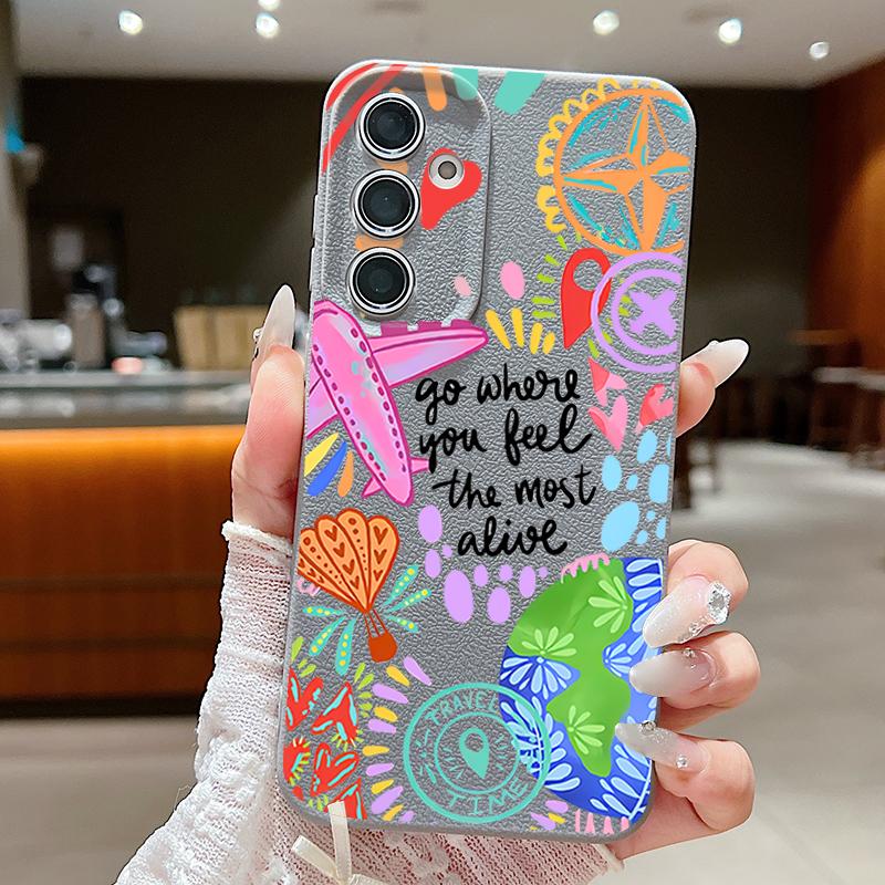 Cartoon Fire Balloon Pattern Case For Samsung Galaxy A57 A37 A17 A56 A36 A26 A16 A55 A35 A15 A54 A34 A14 5G Leather Texture Silicone Cover