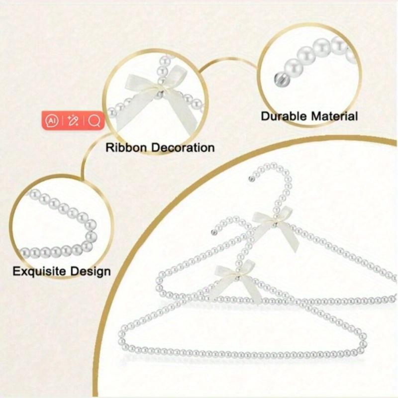 Plastic White Faux Pearl Beaded Bow Clothes Hanger Storage Hanger for Drying Storing Coats Shirts Pajama Pants Wedding Dresses Skirts Home Decor Fall