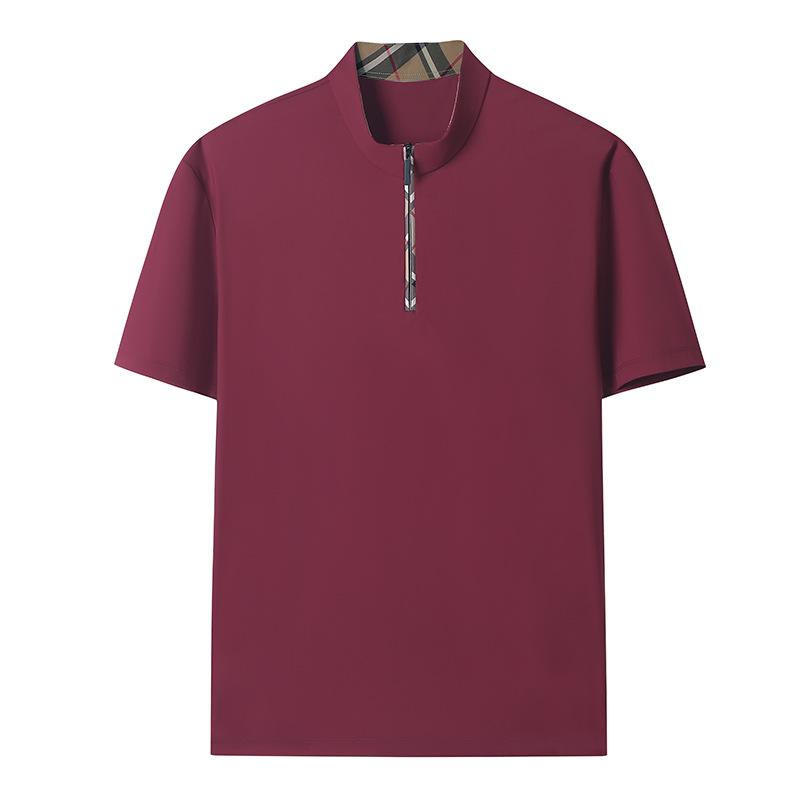 Mens Casual Stand Collar Half Zip Short Sleeve T Shirt