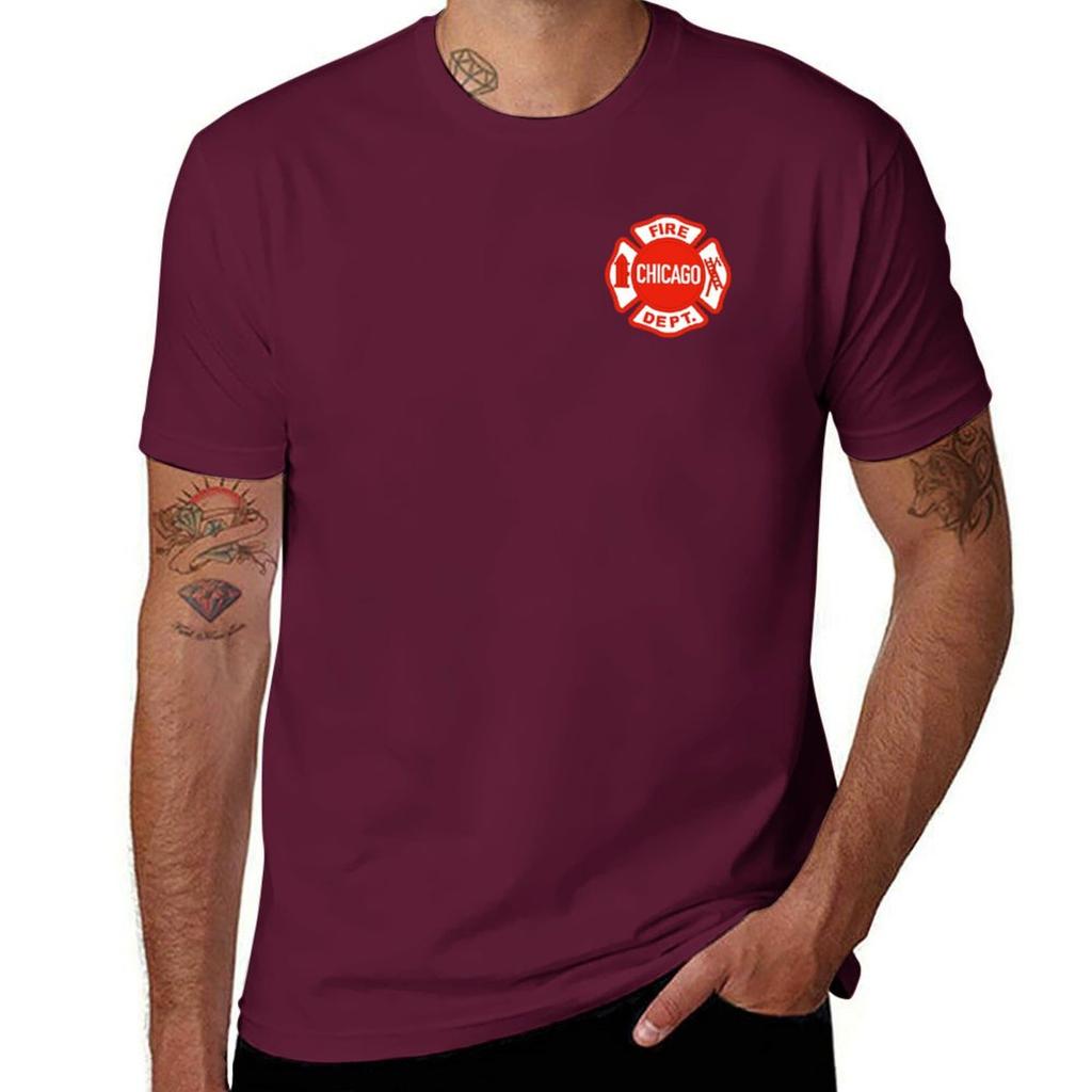 CHICAGO FIRE LOGO T-Shirt Korean Fashion Blacks Funnys T-shirts for Men Cotton