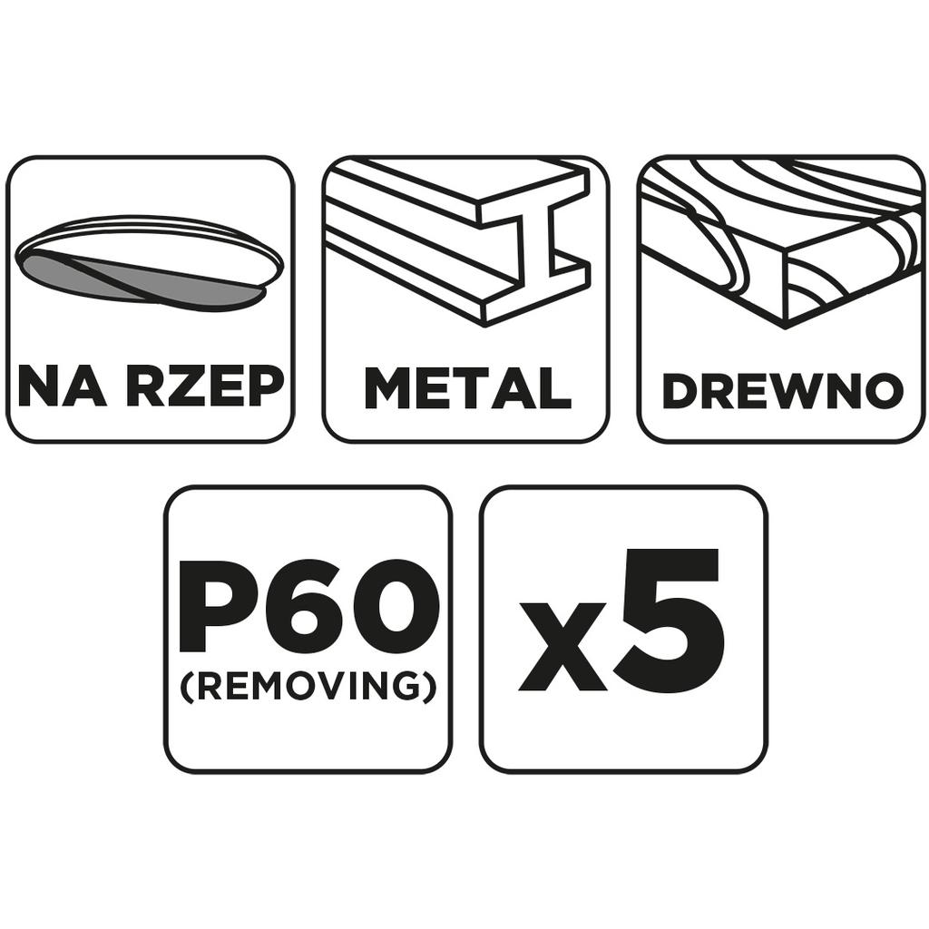 Krążki ścierne na rzep 150 mm, P60, 5 szt., bez otworów