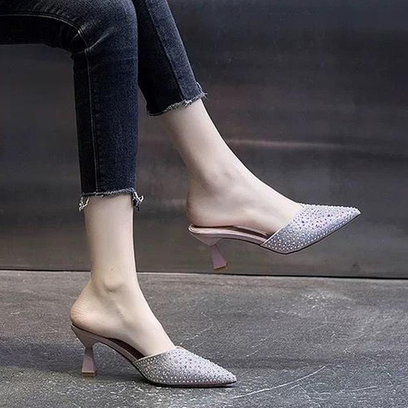 Fashion Heels Shoes for Women 2024 Designer Luxury Stiletto Heel Shoe Designer Sandals Woman Summer Rhinestone Elegant Chunky Slippers