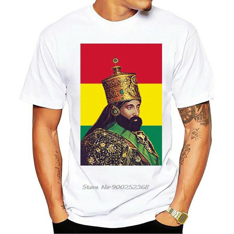 Haile Selassie Mens T-shirt Summer Cotton O-neck Short Sleeve Tshirt Funny Tees Hip Hop Tops Streetwear