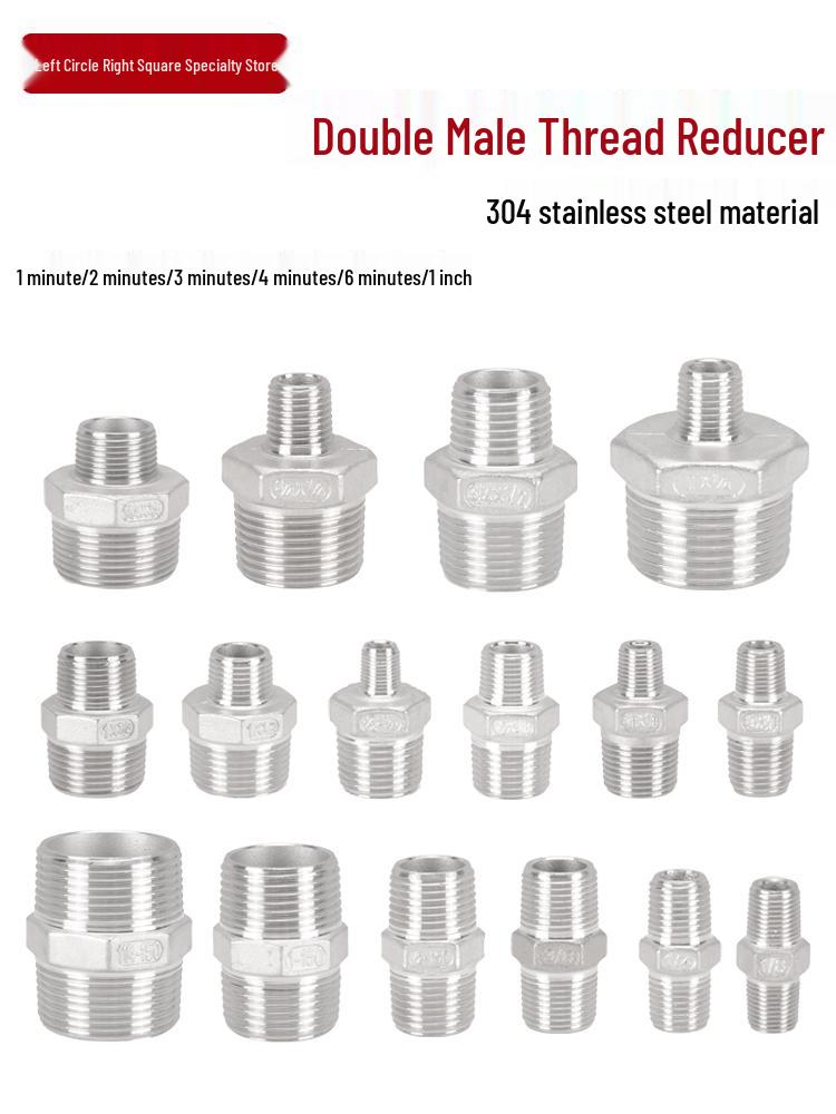 

Редуктор з подвійним зовнішнім різьбленням з нержавіючої сталі 304: 1-дюймовий до 4-точкового, з діаметрами, що варіюються нерівномірно від 6-точкового до 3-точкового до 1-точкового 1 point double male thread straight