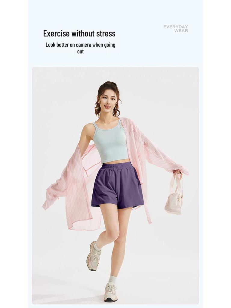 Women's High-Waist Breathable Yoga Shorts with Pockets – Loose Fit for Running & Fitness