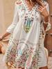 2026 European & American Women's Summer V-neck Lace Patchwork Casual Printed Dress.