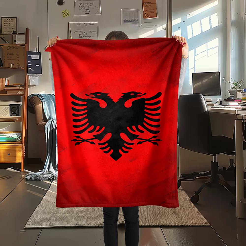 1PC Republic of Albania Print Flannel Blanket, High Quality All Seasons, Home Decor, Warmth and Comfort, Perfect for Christmas Gifts