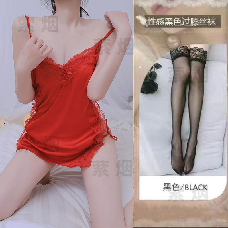Sex underwear bed sexy temptation suspender skirt side strap satin hollow small chest nightdress