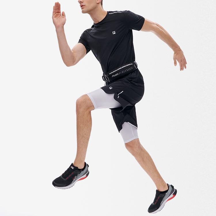 FILA Athletics Running Fitness Solid Color Crew Neck Knit Short Sleeve Raglan T-Shirt Men Tops Deep-Black A11M232101F-BK
