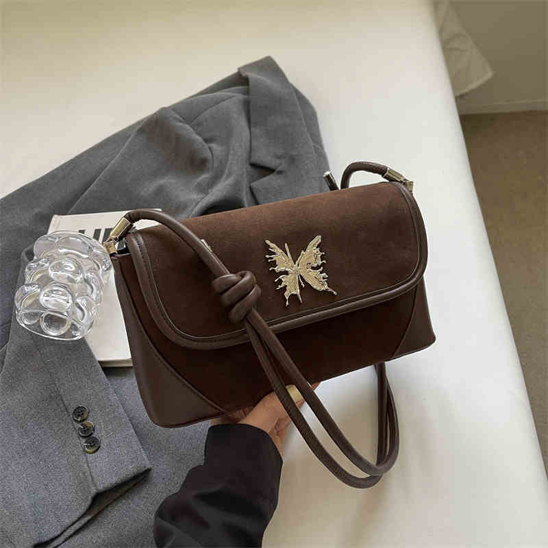 Retro Women's Underarm Bag Autumn Winter Velvet Versatile Crossbody Bags Temperament 3D Metal Butterfly One Shoulder Bag