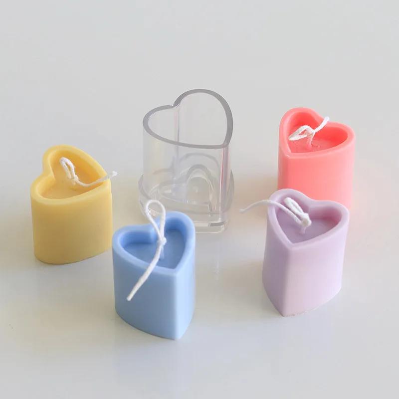 3D Heart-shaped Cylinder Candle Mold DIY Love Candle Making Tool PC Acrylic Plastic Mold Kit Home Decor Gift for Valentine's Day