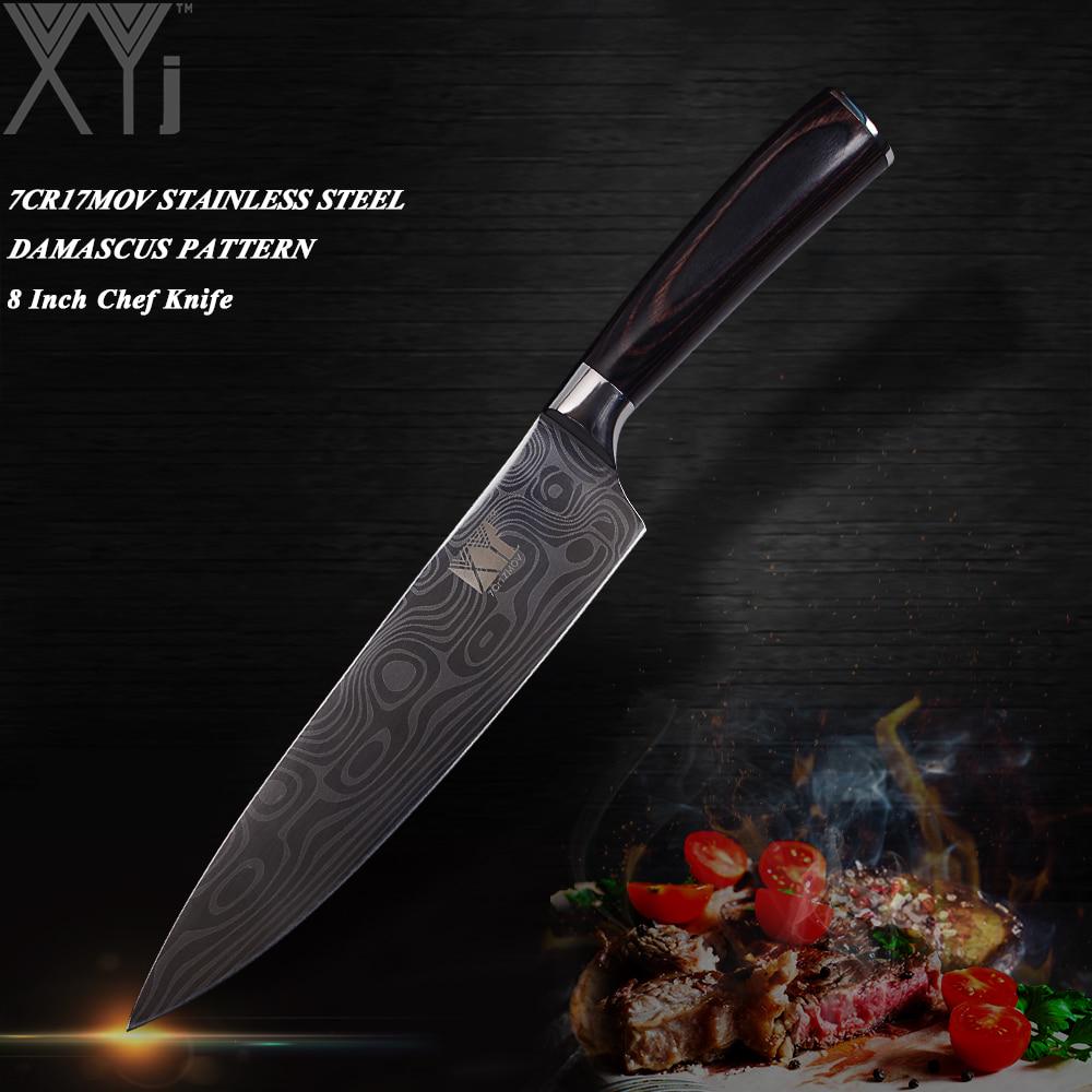 

XYj нержавеющей стали Кухня Knive Деревянный нож Дамаск Vein Фруктовые овощные мясо шеф-повар нож