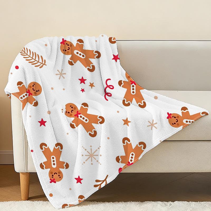 Gingerbread Man Series Flannel Fleece Blanket – Soft Warm Cozy, Machine Washable, Winter Christmas Blanket for Home Office Nap