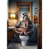 Modern Lion Dog Highland Sitting On Toilet Reading Newspaper Poster Funny Animal Print Canvas Painting Bathroom Decor Picture