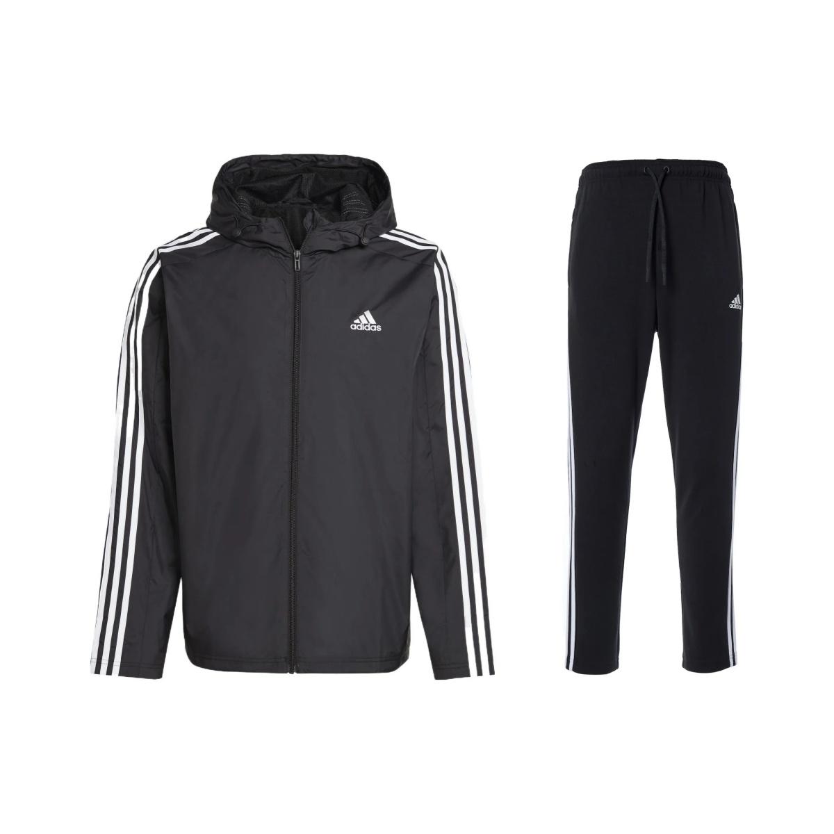 

Adidas Three Stripe Logo Zip-Up Hoodie And Vintage Knit Long Pants Casual Sports Set Men Set Black IB0381+FK6884 S