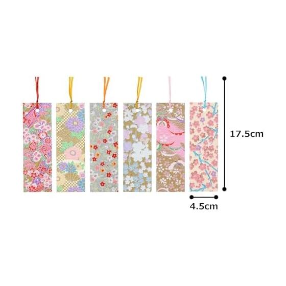 Washi Kawasumi Yuzen Washi Bookmark - Set of 6 - Warm Texture of Japanese Paper - Gentle on Fingers and Books - Popular Souvenir for Overseas - Also