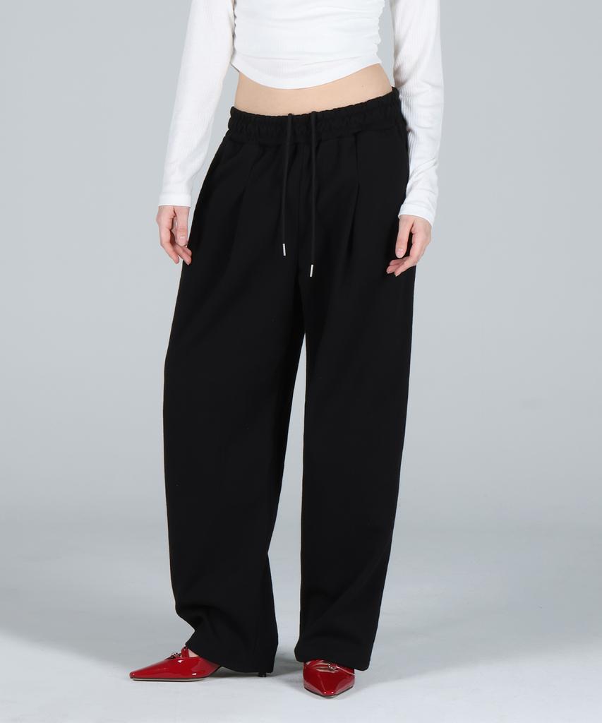 FOR THE FIT One-Pleat Wide Sweatpants_Black