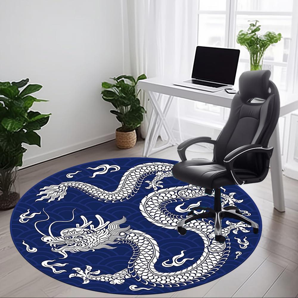 1PC Dragon Pattern Office Round Rug, Non slip, Soft and Durable Office Rug for Interior Decoration, Perfect for Office