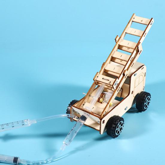 1 Set DIY Ladder Truck Model Kit Handmade Wooden Puzzle Rescue Firetruck Building Crafts Kids STEM Educational Science Experiment Toy