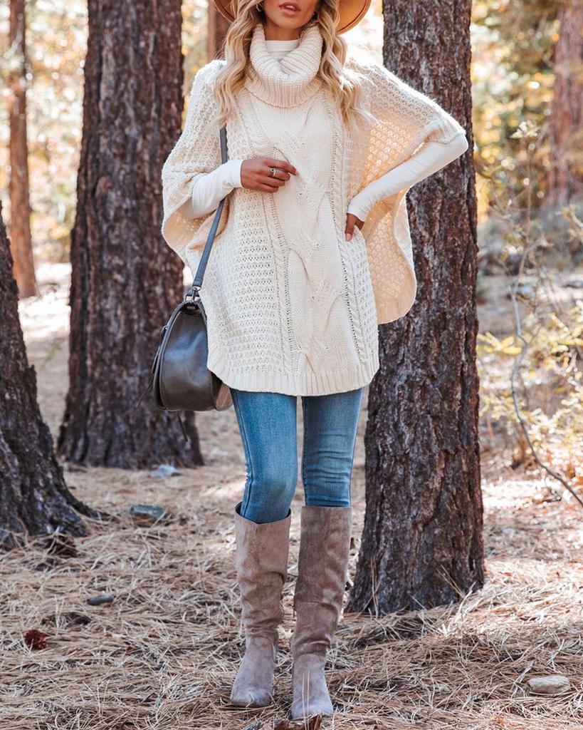 Autumn and winter new temu hot sale turtleneck twist shawl loose crew neck sweater
