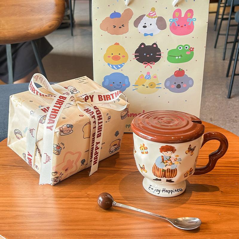 Geburtstagsgeschenke für Mädchen, niedliche Retro-Keramiktassen mit Deckel, Wassergläser, Freundinnen und Freunde, Geschenkboxen.