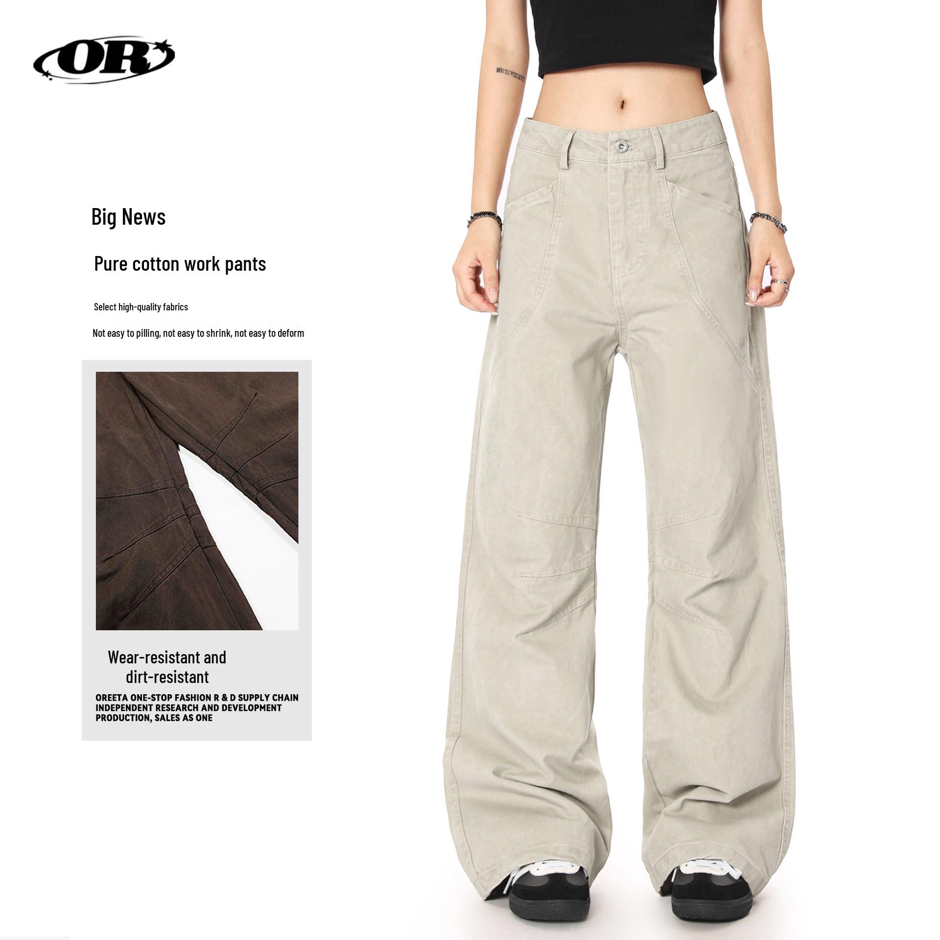 

OREETA American Retro Barn Style Wear-Resistant Cleanfit Straight-Leg Work Pants Medium