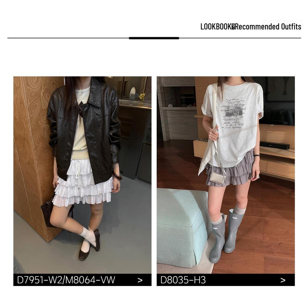 Qiumeng DT ETOLIE Korean Style White Women's Elastic Waist Puffy Casual Short Skirt