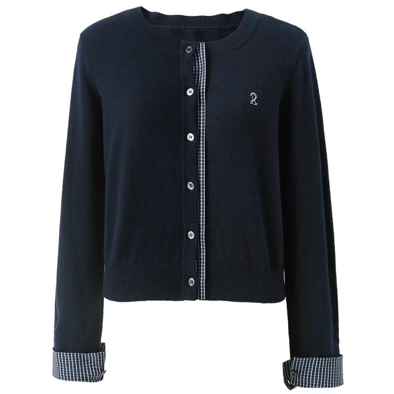 Plaid Patchwork Knit Cardigan S