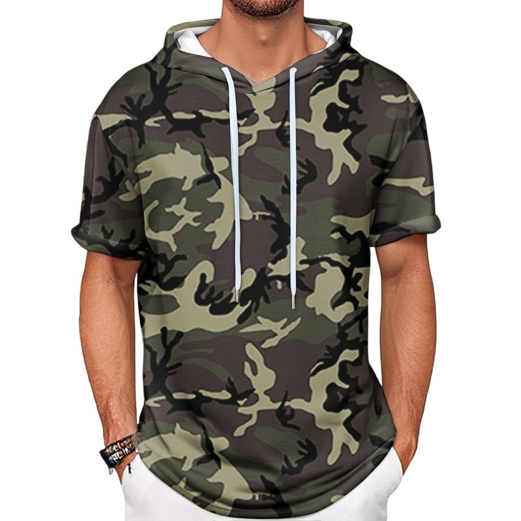 Gradient Print Men's Shirt Hooded Short-sleeved Hooded Spring And Summer Casual Daily Wear