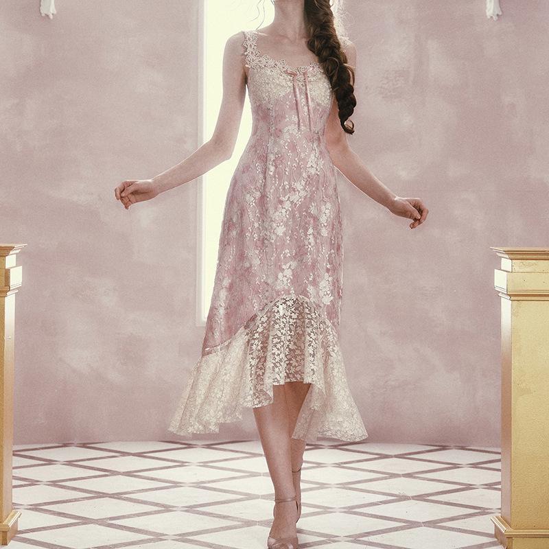 

LaceMa Rococo Lace Floral Fairy Shoes & Summer Mermaid Dress M роза розовый