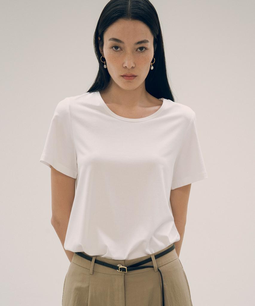 Siyajyu Sitp5154 Silket Loose Fit U-Neck Short Sleeve T-Shirt_Ivory