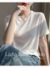 Women's Summer Tencel Lyocell Short Sleeve Round Neck Solid Color Loose Top